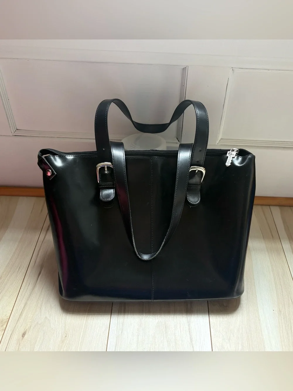 Jack Georges Black Italian Leather Tote Bag Structured Work Laptop Purse
